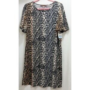 NWT Snakeskin Animal Print Midi Dress L Y2K Stretch Shift Party Layering Work